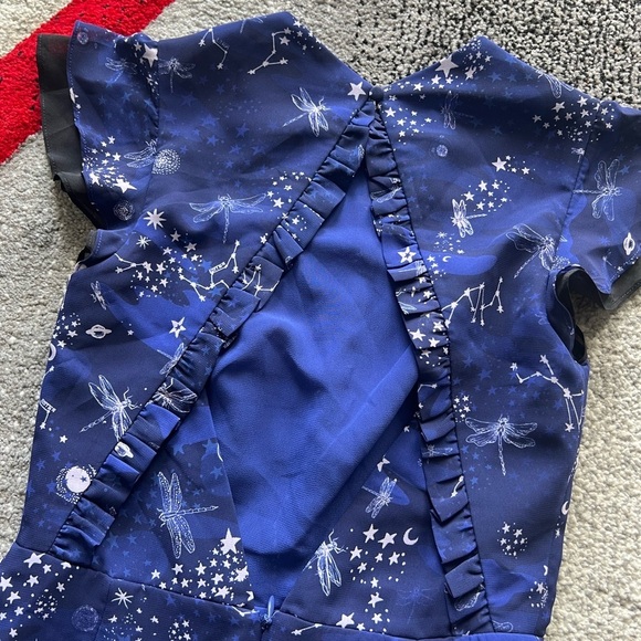 Three Floor Midnight Navy Afterglow Star Print Ruched Galaxy Mini Dress - Picture 7 of 8